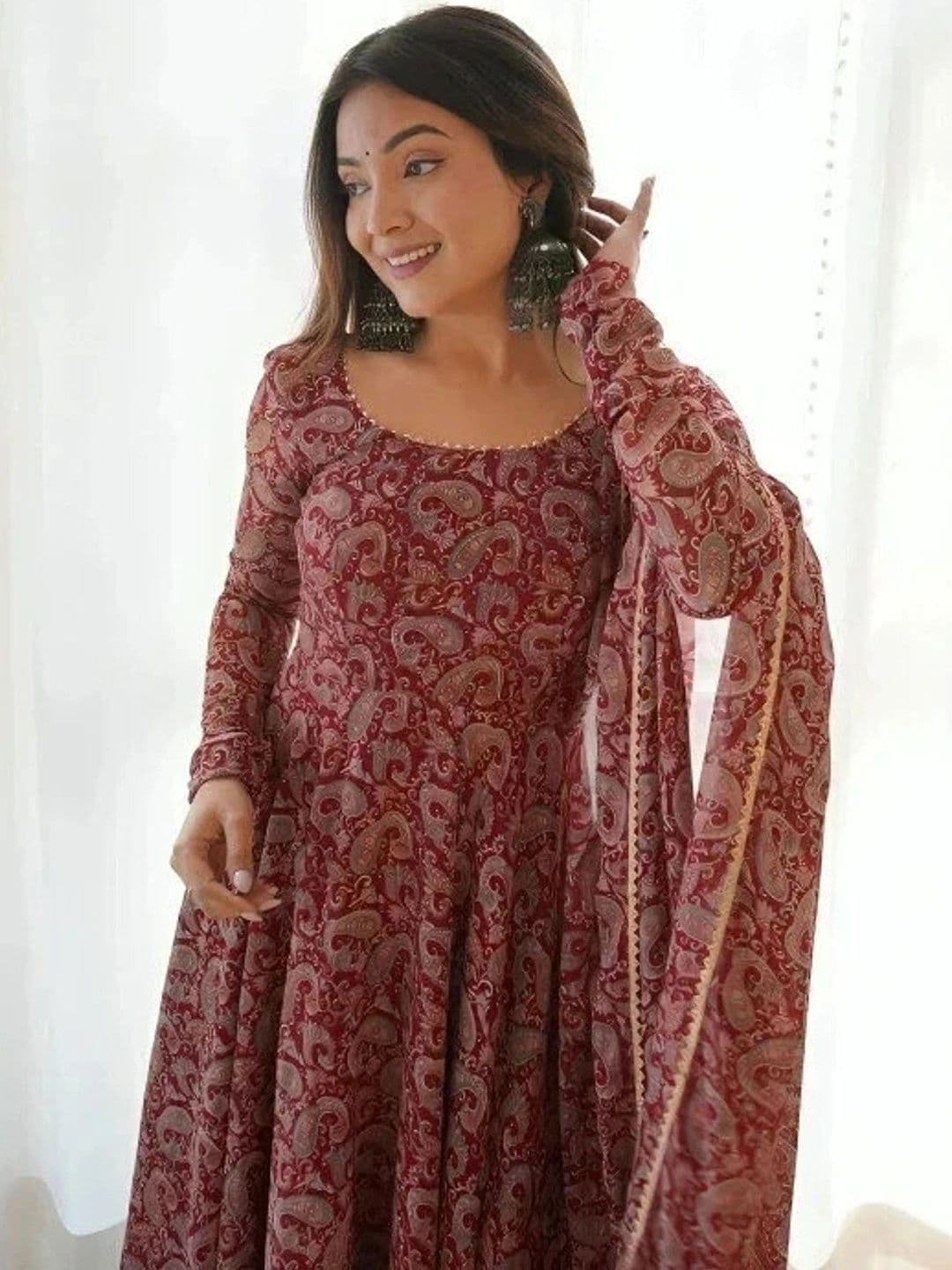 Raiyani Enterprise Women Printed Crepe Anarkali Kurta - view 1