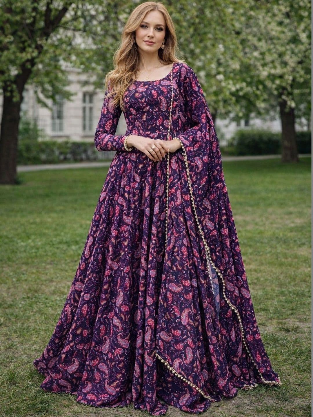 Krunal Raiyani Women Printed Crepe Anarkali Kurta - view 1