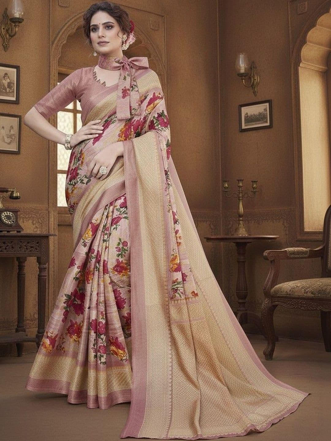 priyashi Floral Art Silk Designer Saree - view 1