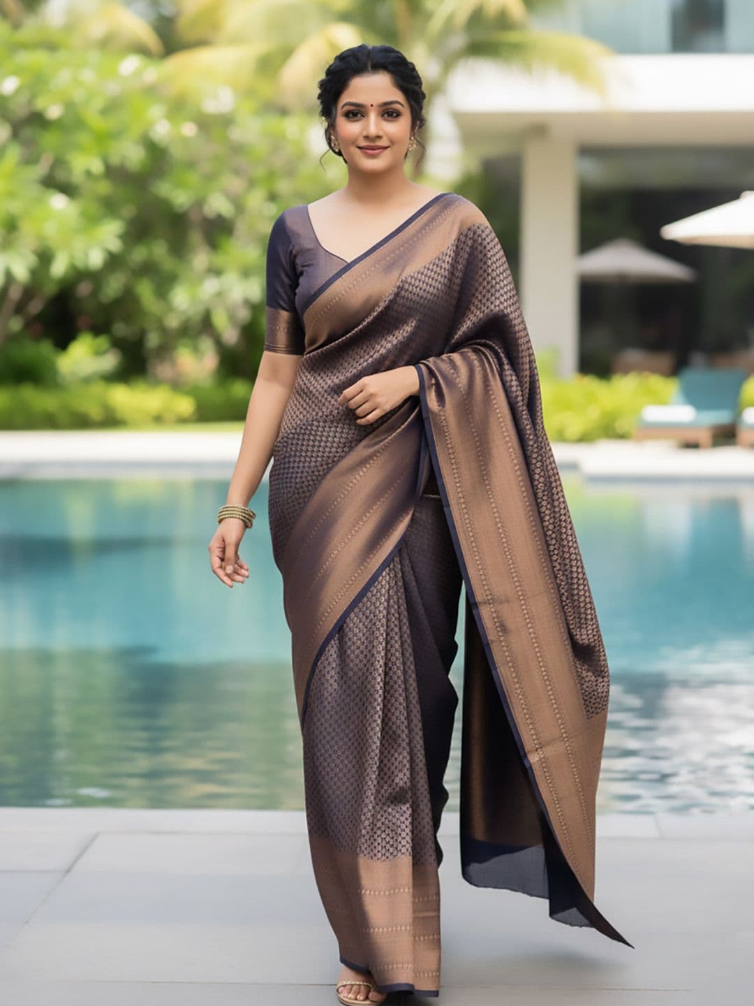 Urban Pallu Woven Design Zari Silk Blend Handloom fwd Saree - view 1
