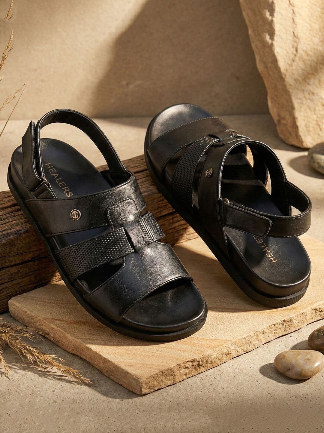 Liberty Healers Men Black & Tan Cushioned Slip-On Casual Sandals - view 1
