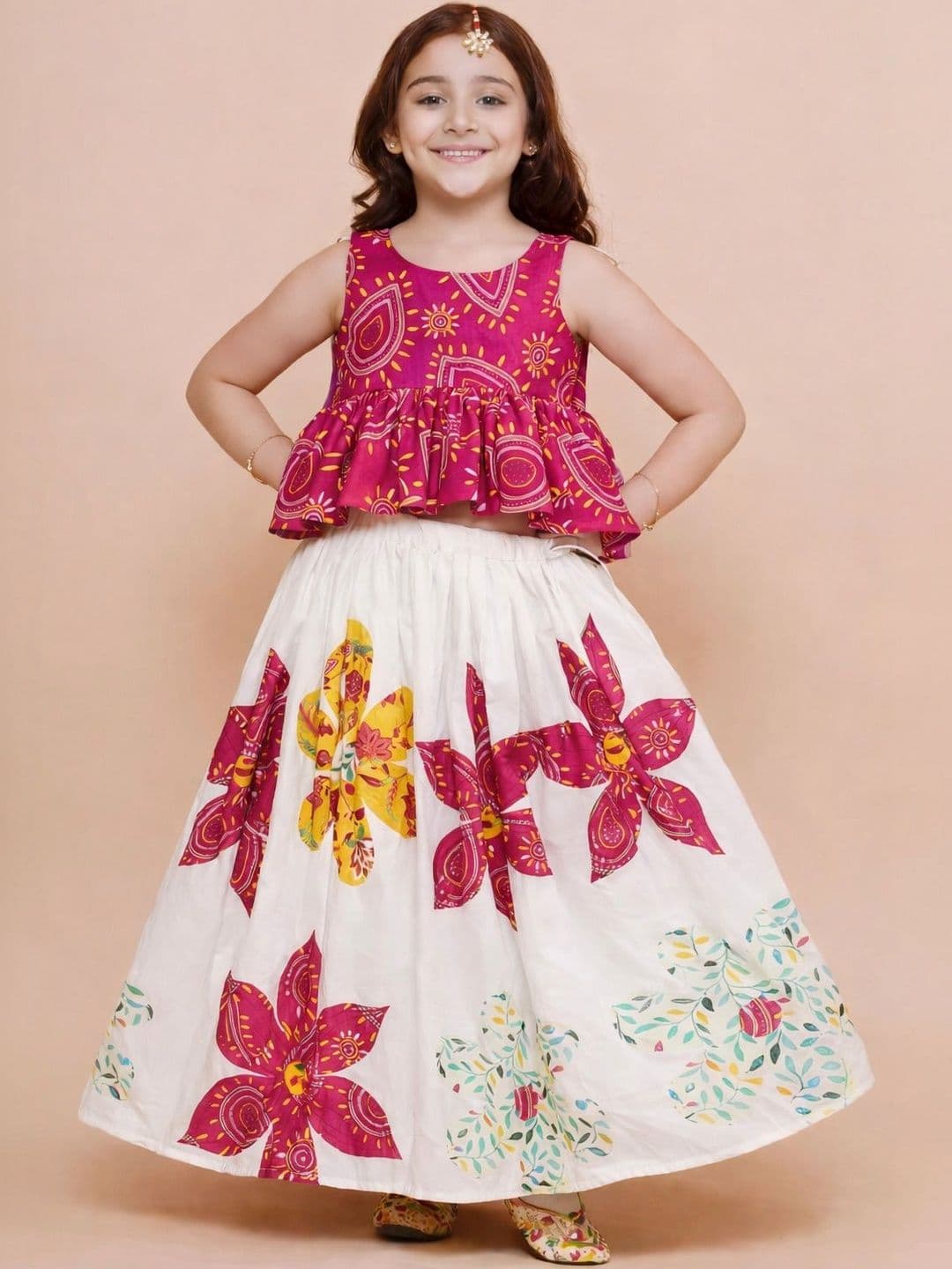 KATRODIYA ENTERPRISE Girls Printed Tie and Dye Ready to Wear Lehenga & - view 1