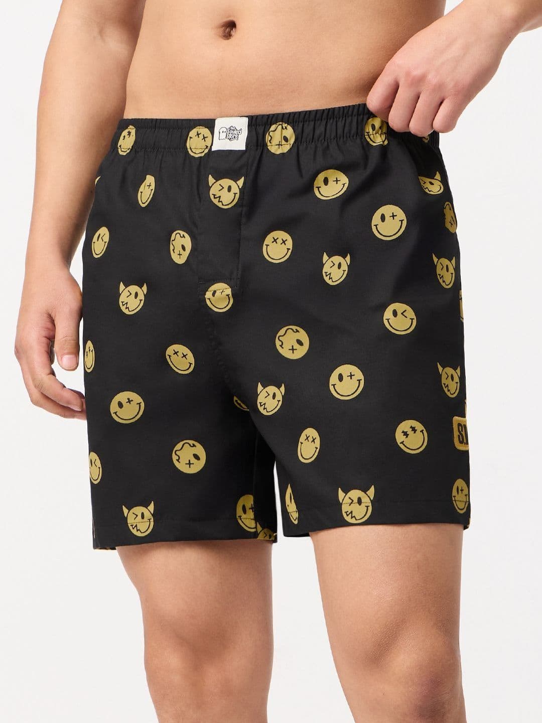 The Souled Store Men Regular Fit S.W.SMILEY Printed Black Boxer Shorts - view 1