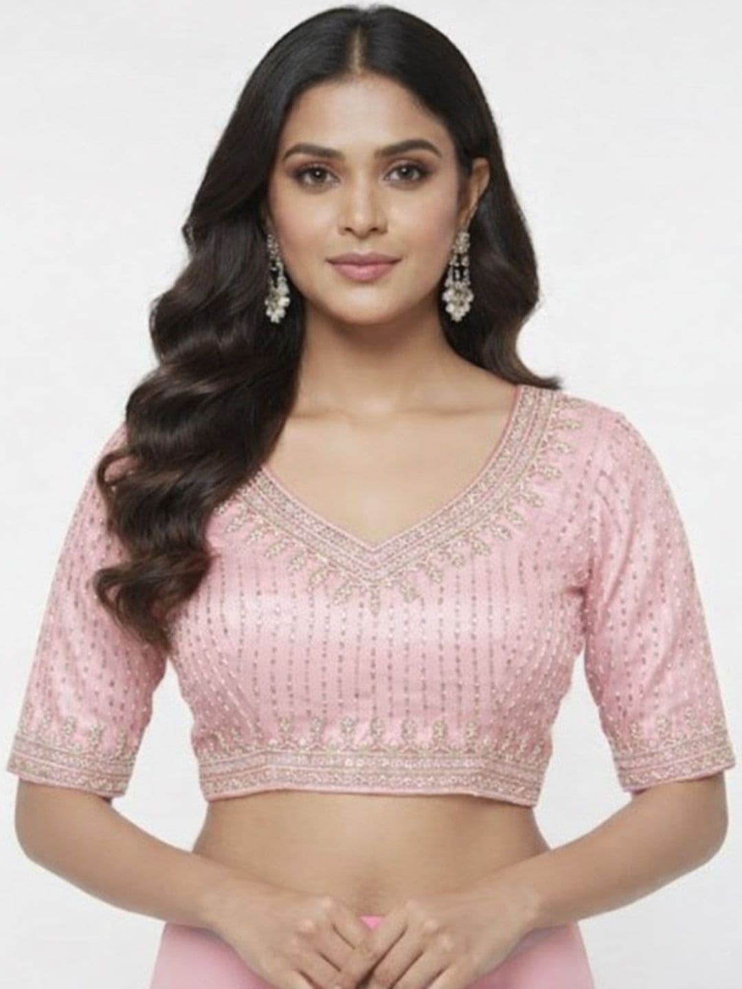 Trendzmy Cotton Blend Embroidered Saree Blouse - view 1