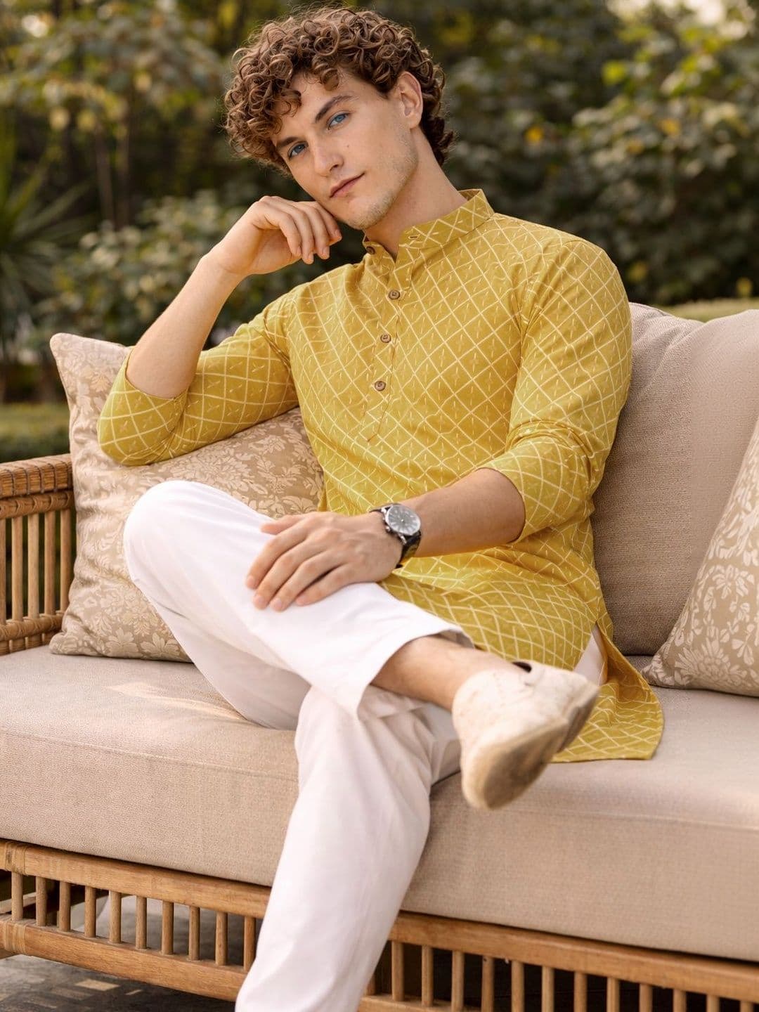 Anouk Men Geometric Printed Indie Prints Kurta