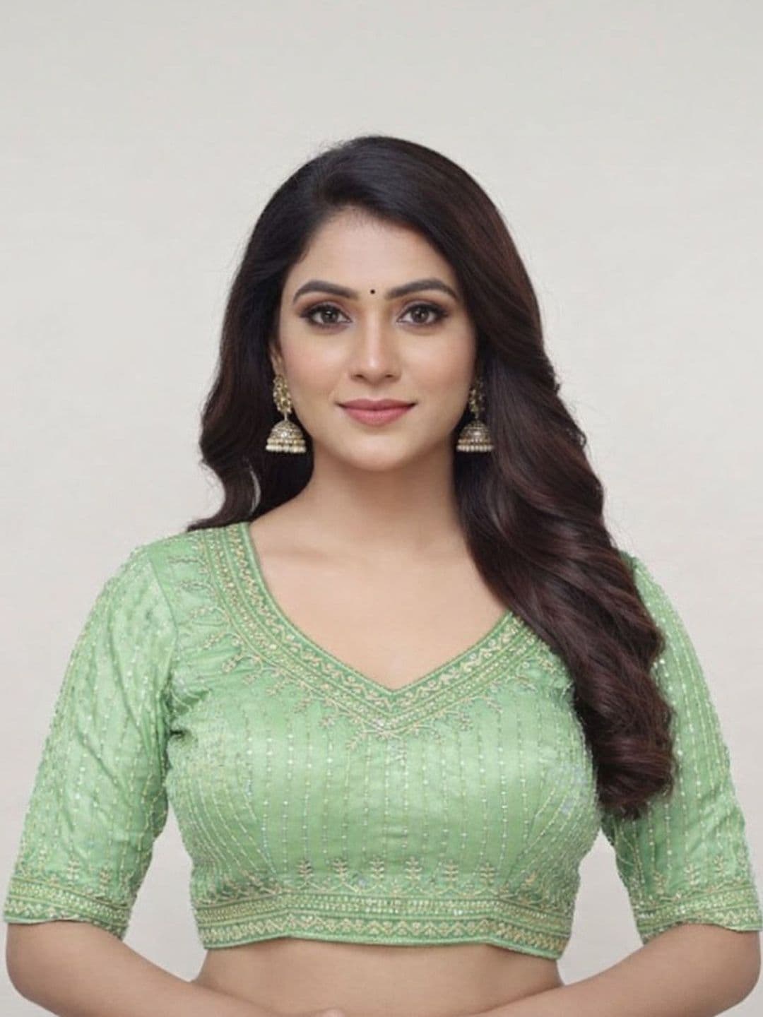 Mytrendzs Cotton Blend Embellished Zari Saree Blouse - view 1