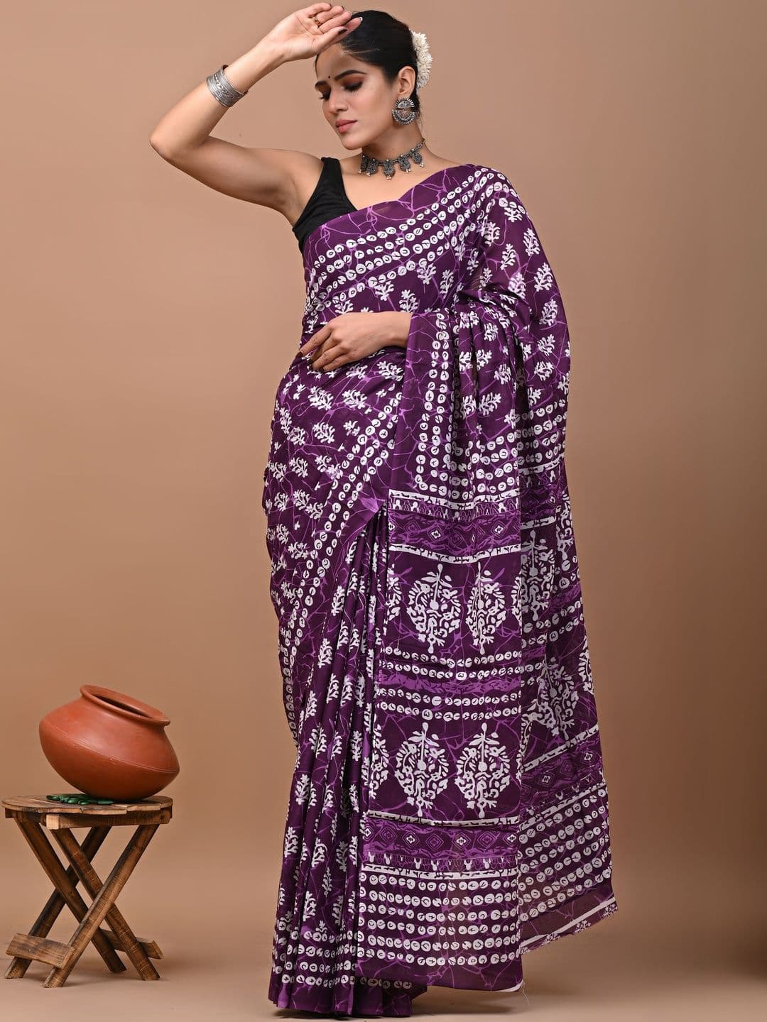 HERE&NOW Ethnic Motifs Pure Cotton Ikat Saree - view 1