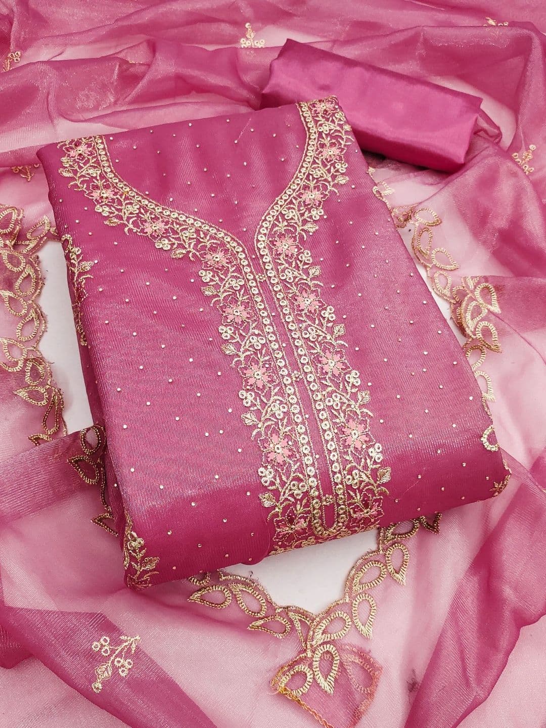 Dhaaga Ghar Embroidered Organza Unstitched Dress Material - view 1
