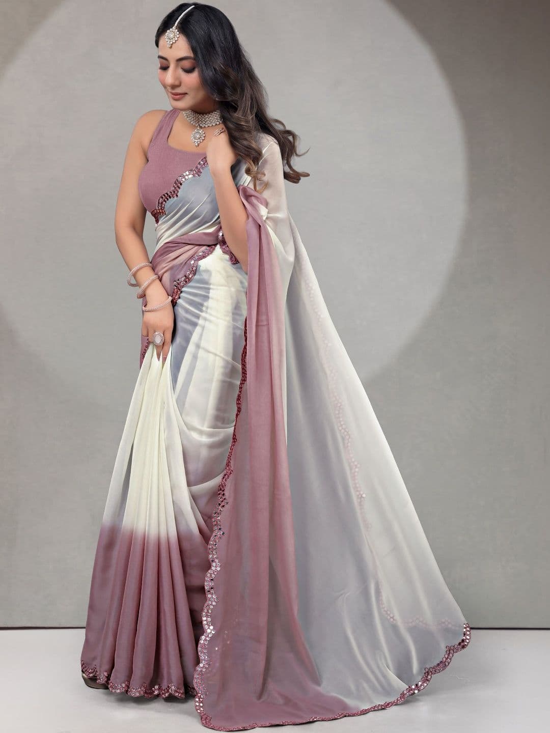 Moda Rapido Ombre Sequinned Pure Georgette Heavy Work Fashion Saree - view 1