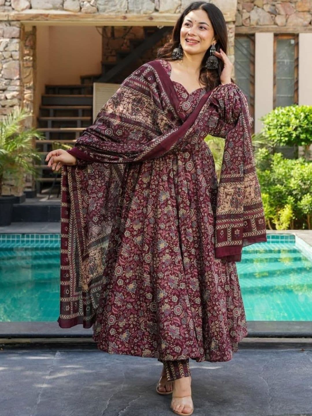 KALINI Women Ethnic Motifs Printed Tiered Kurta with Trousers & With Dupatta - view 1