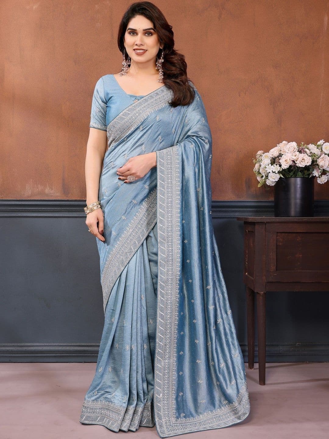 Sangria Sequence Embroidered Saree With Matching Blouse Piece - view 1