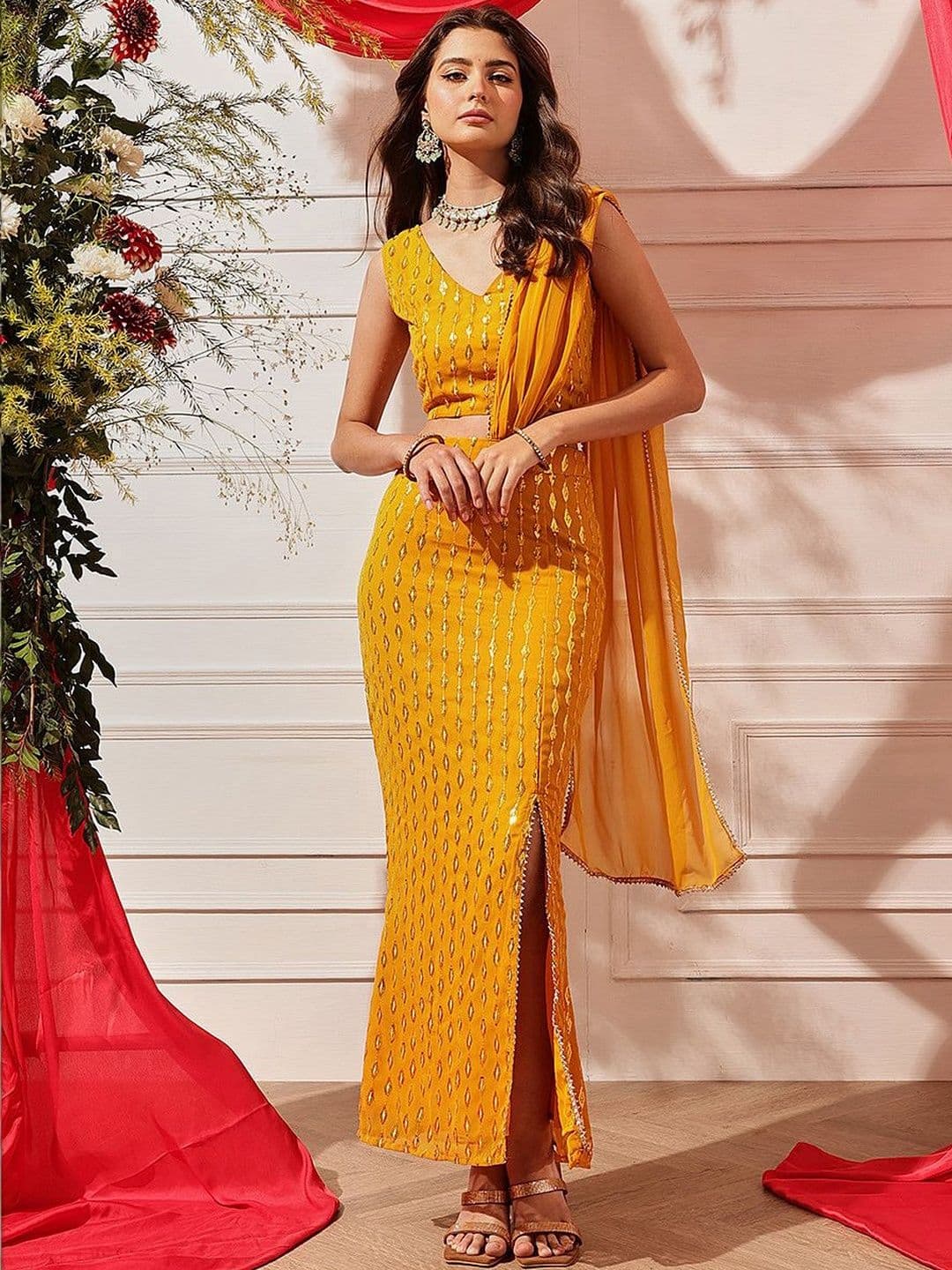 indo street Embellished Sequinned Ready to Wear Lehenga & Blouse With Dupatta - view 1