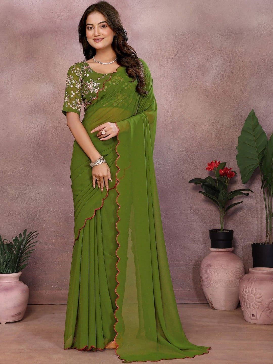 Sangria Saree With Embroidered Blouse Piece - view 1
