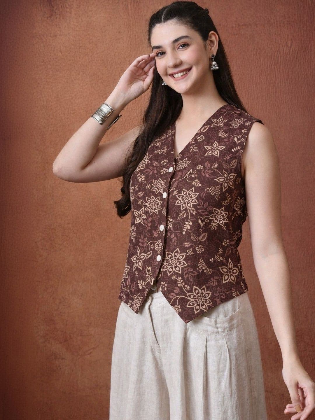 Klotden Floral Print Cotton Blend Top - view 1