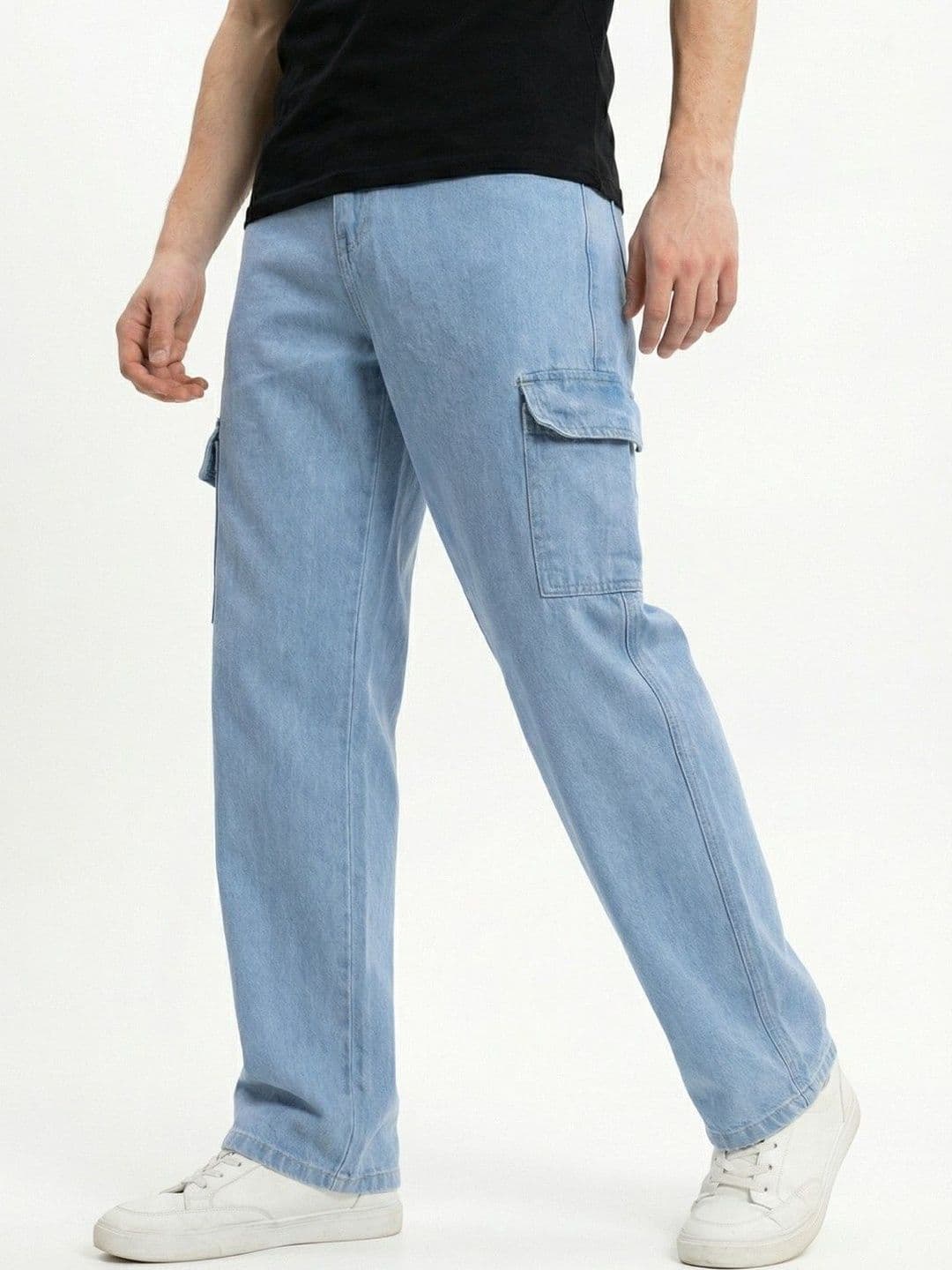 glitchez Men Classic Regular Fit Mid-Rise Light Fade Stretchable Jeans - view 1