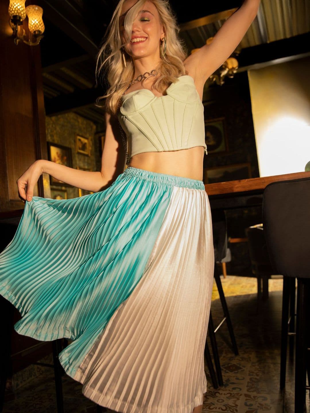 Mismatchd Colourblocked Flared Midi Skirt - view 1