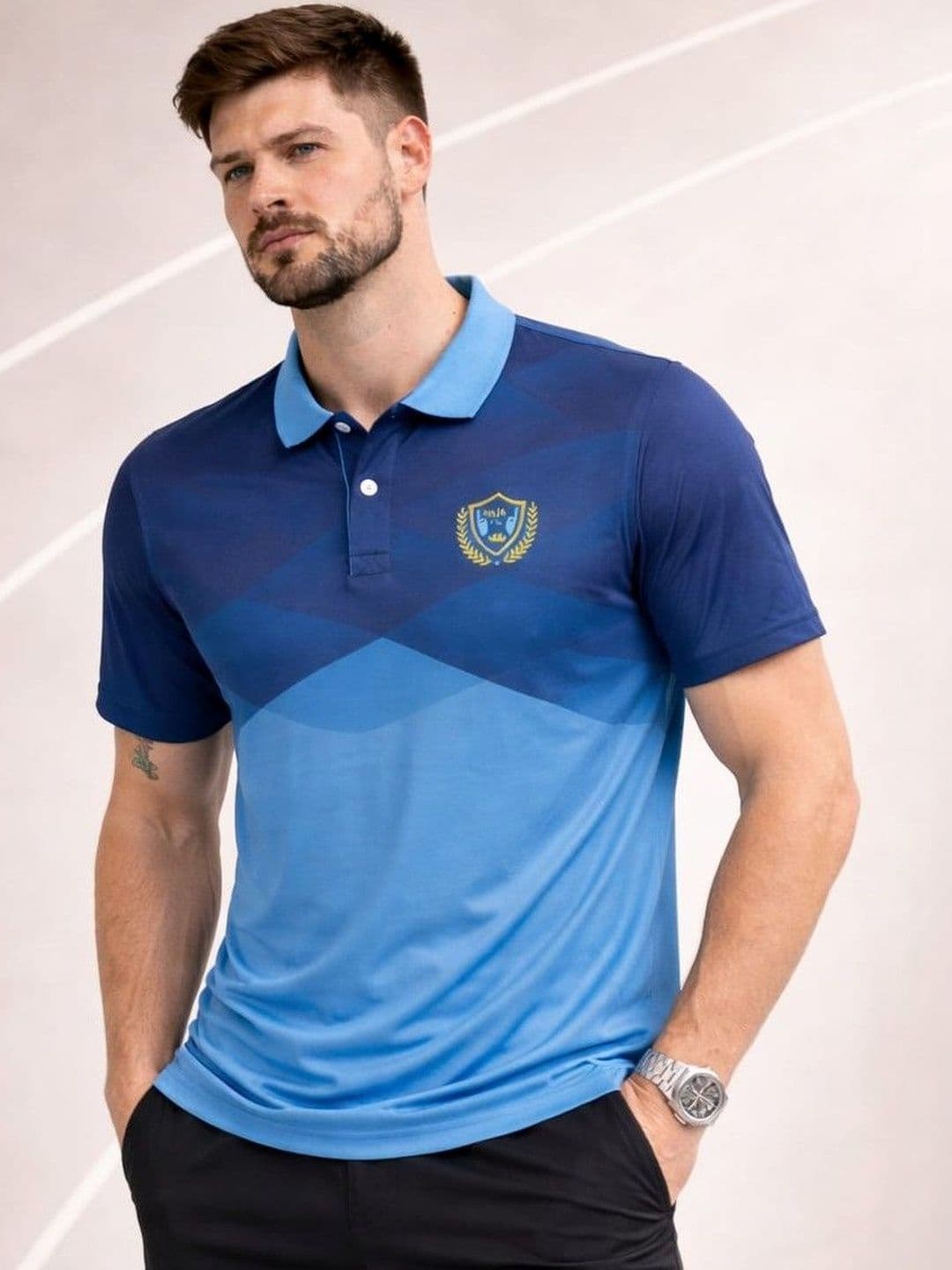 AUSTIEX Men Colourblocked Polo Collar T-shirt - view 1