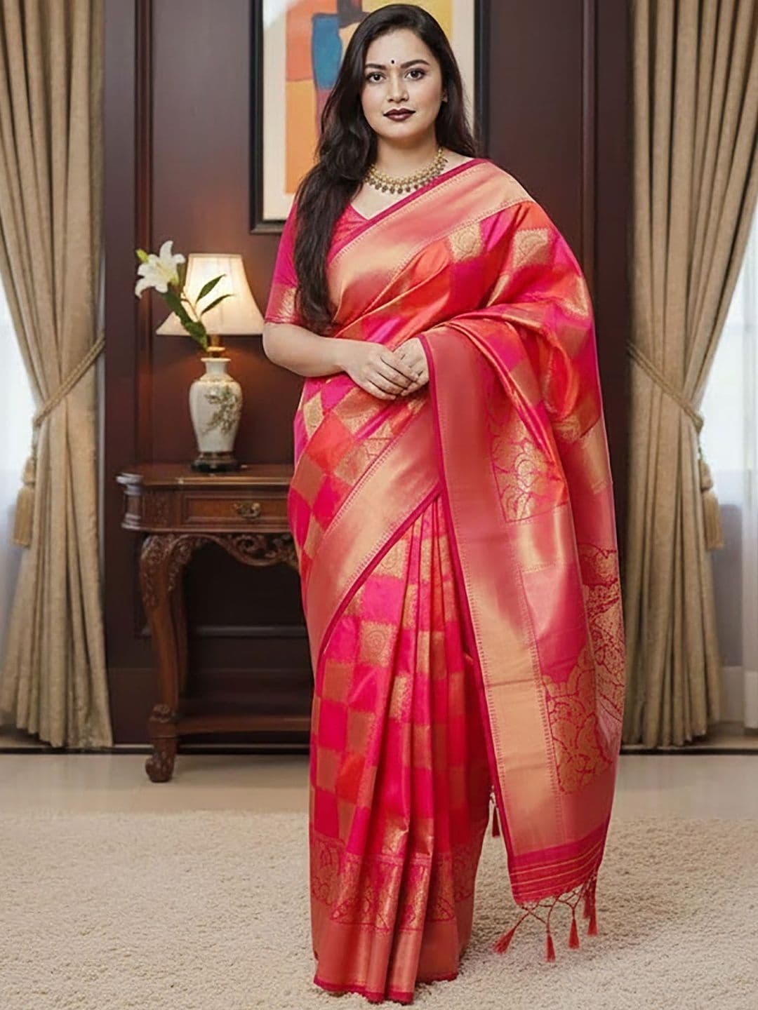 Dhaaga Ghar Ethnic Motifs Zari Silk Blend Heavy Work Banarasi Saree - view 1