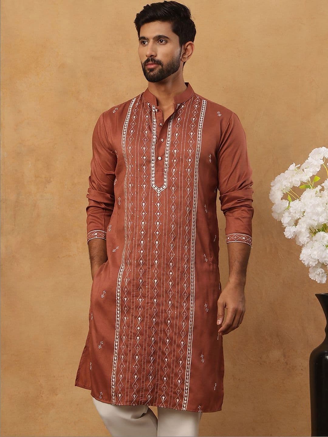 Jompers Men Geometric Embroidered Thread Work Kurta - view 1