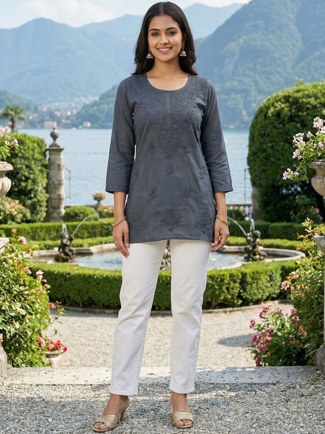 RUDRA LIFESTYLE Women Embroidered Chikankari Chanderi Silk Kurta - view 1