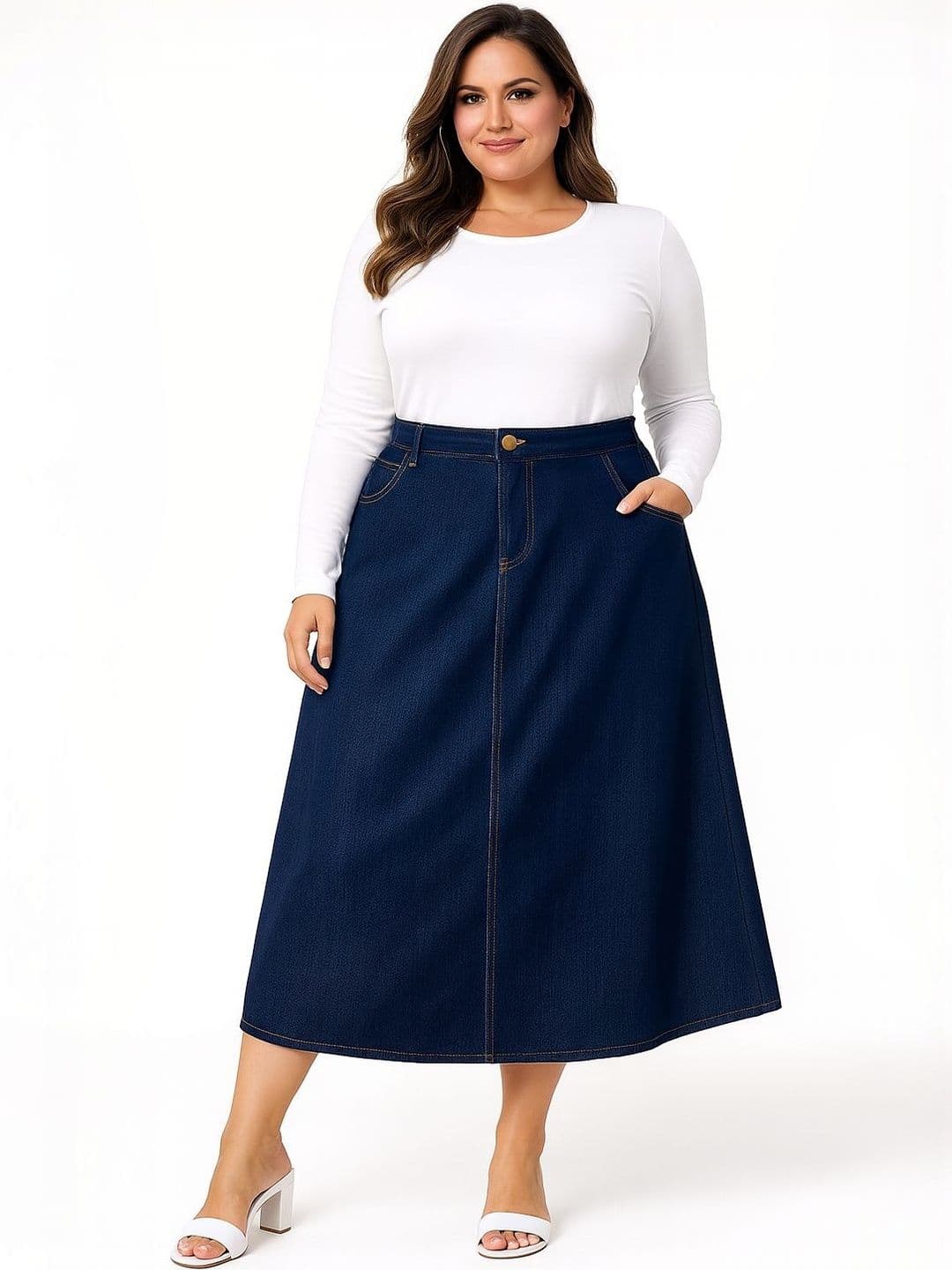 Tripursundari Fashion Denim Mid-Waist A-Line Maxi Skirt - view 1