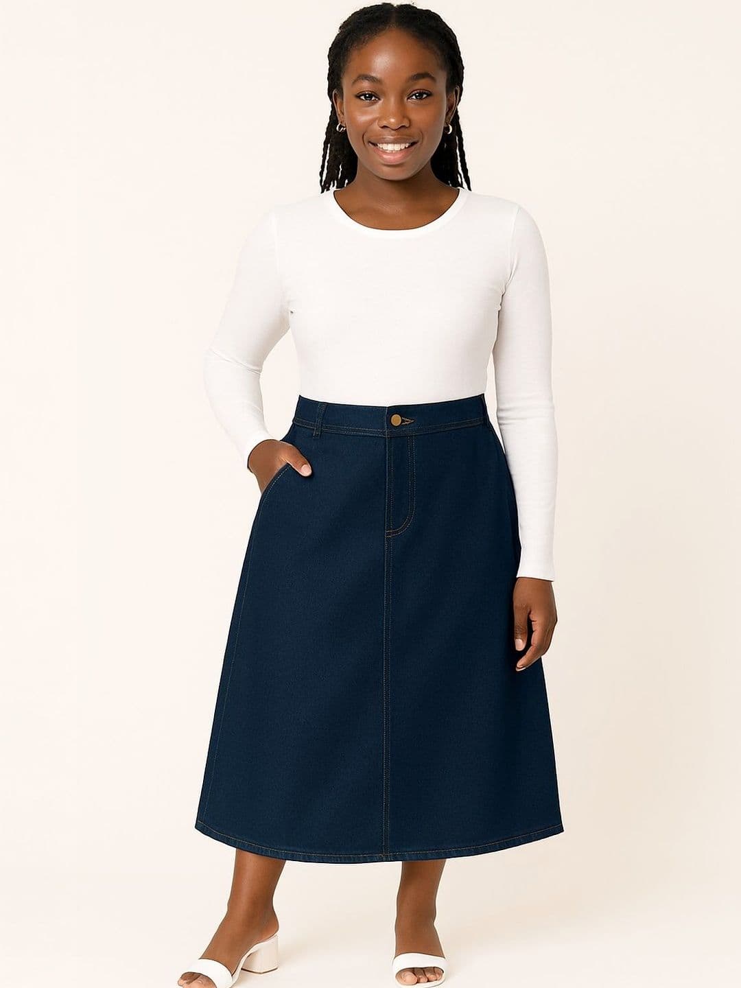 Tripursundari Fashion Denim Mid-Waist A-Line Maxi Skirt - view 1