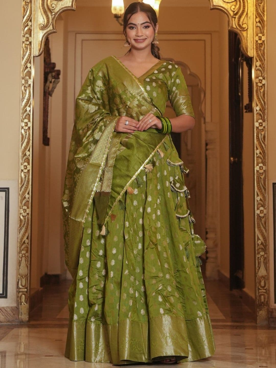 SAJILO Embellished Semi-Stitched Lehenga & Blouse With Dupatta - view 1