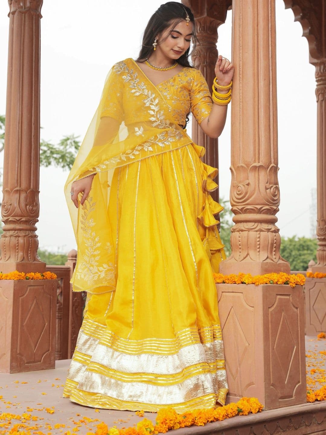 SAJILO Embroidered Semi-Stitched Lehenga & Blouse With Dupatta - view 1