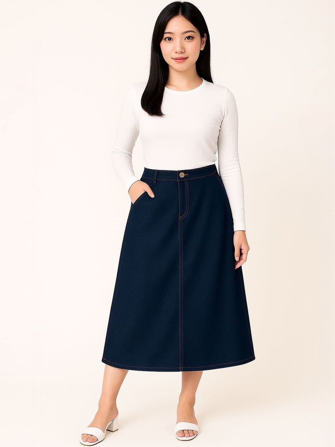 Tripursundari Fashion Denim Mid-Waist A-Line Maxi Skirt - view 1