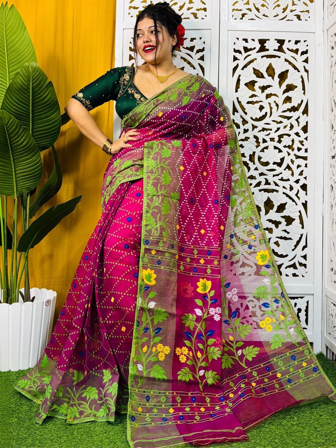 Rnn Saree Floral Embroidered Silk Cotton Jamdani Sarees - view 1
