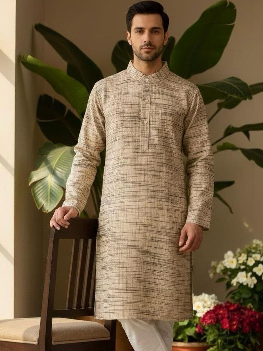 Sypher Boutique Men Printed Khadi Kurta - view 1
