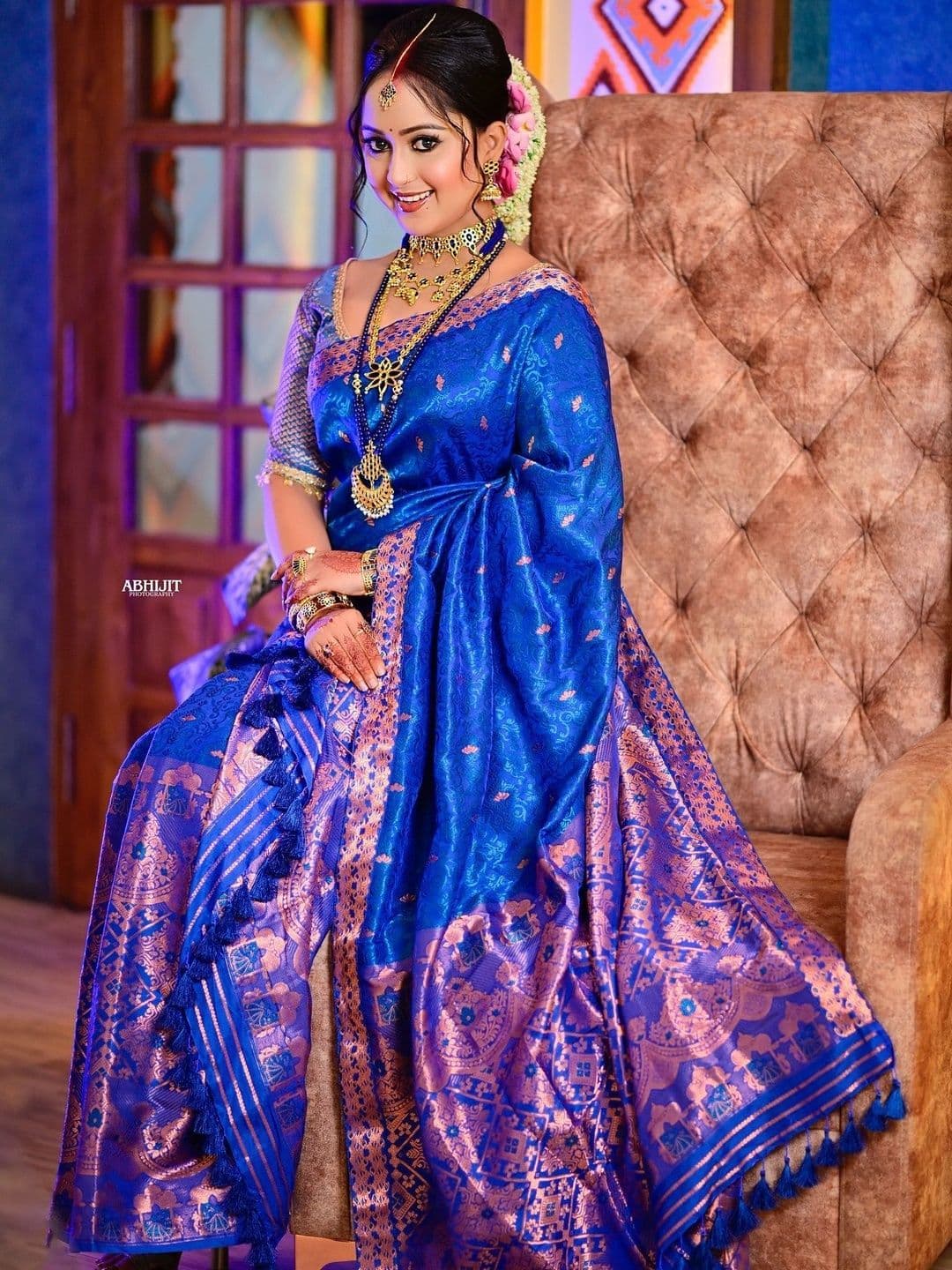 GRUJHA Paat Silk Copper Zari Woven Design Assamese Mekhela Chador - view 1