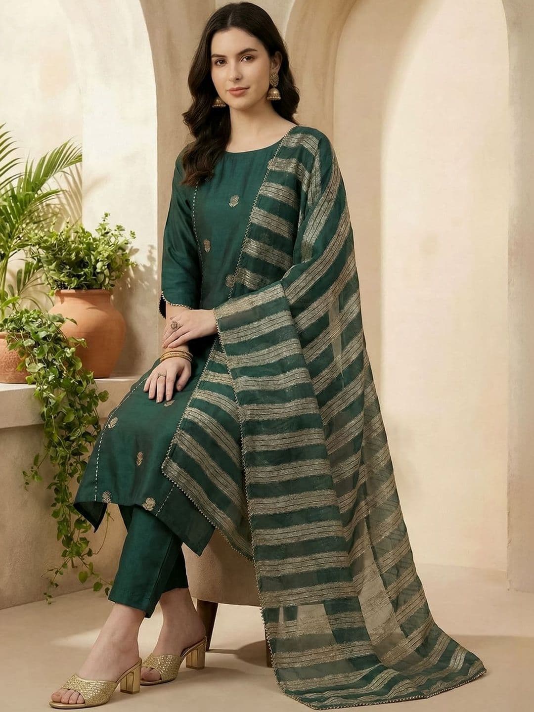 Indo Era Woven Design Organza Dupatta with Sequinned - view 1