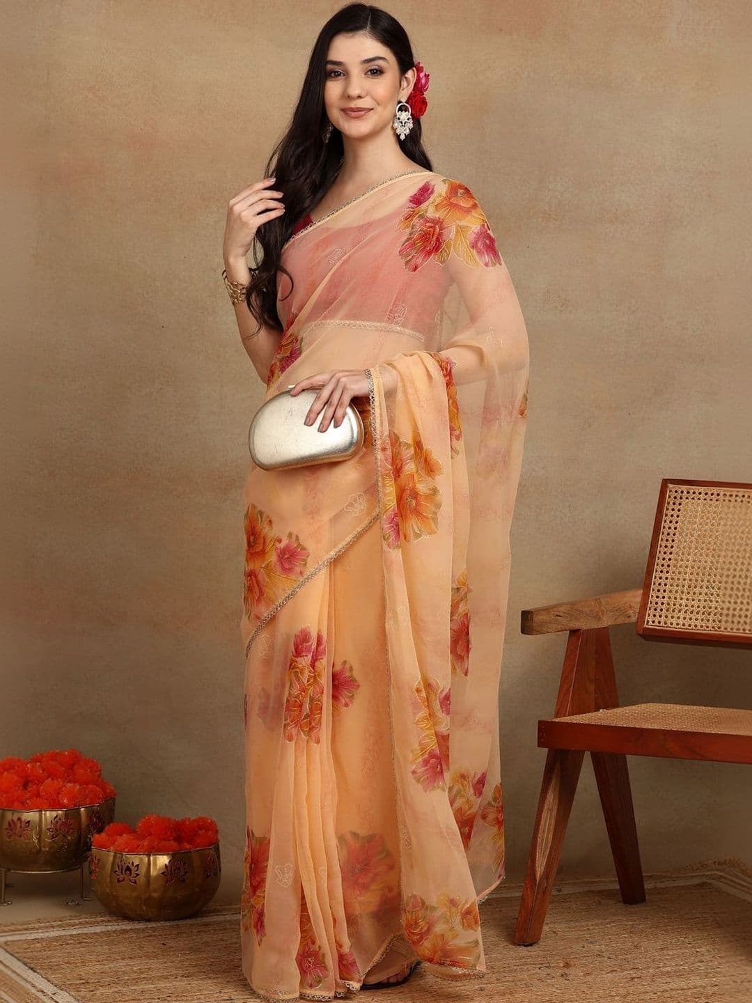KALINI Floral Poly Georgette Saree - view 1
