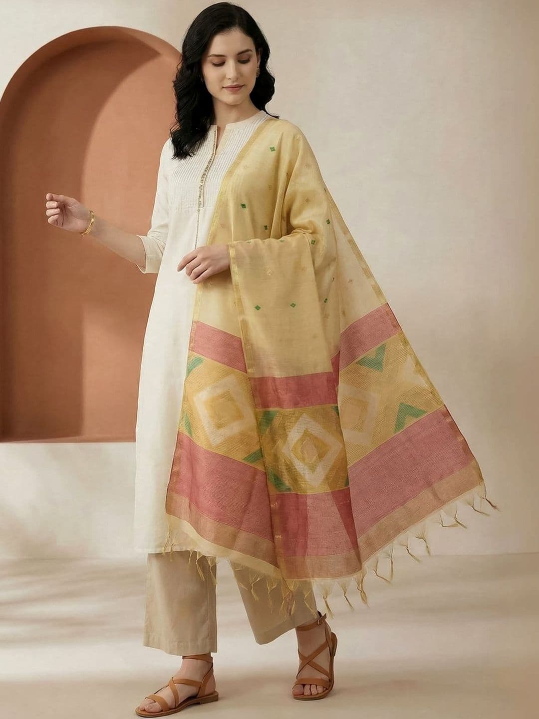 Indo Era Woven Design Art Silk Dupatta - view 1