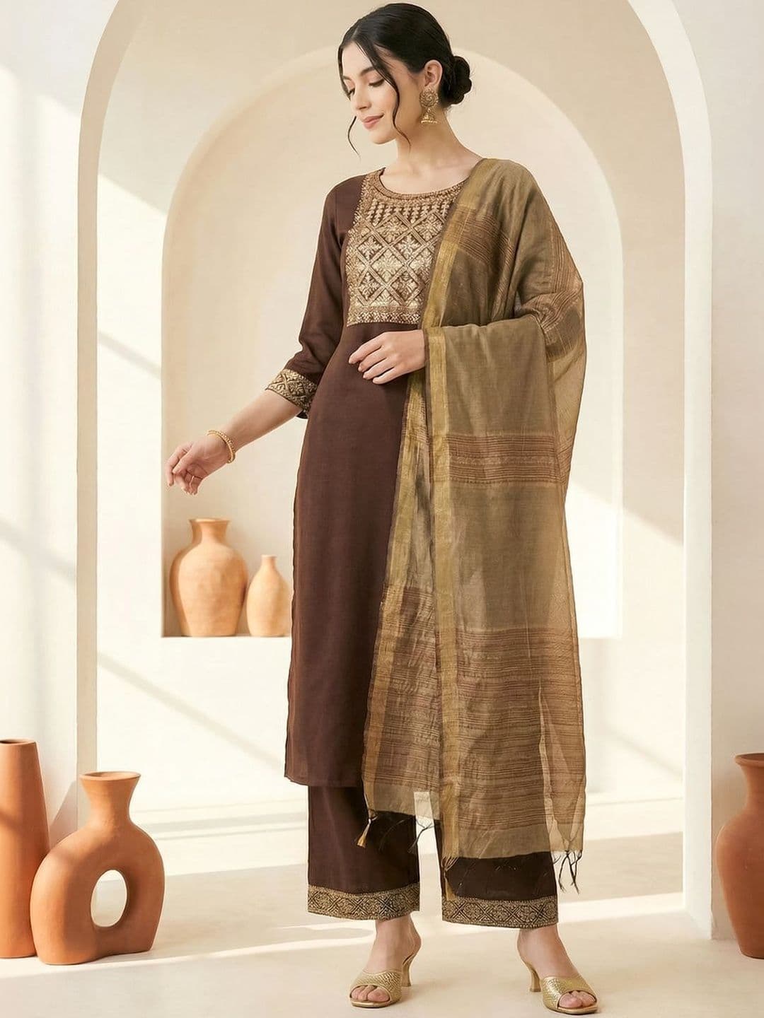 Indo Era Woven Design Dupatta with Zari - view 1