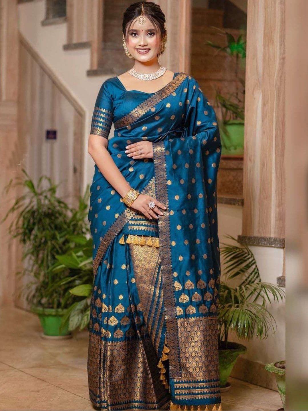 GRUJHA Paat Silk Copper Zari Woven Design Assamese Mekhela Chador - view 1