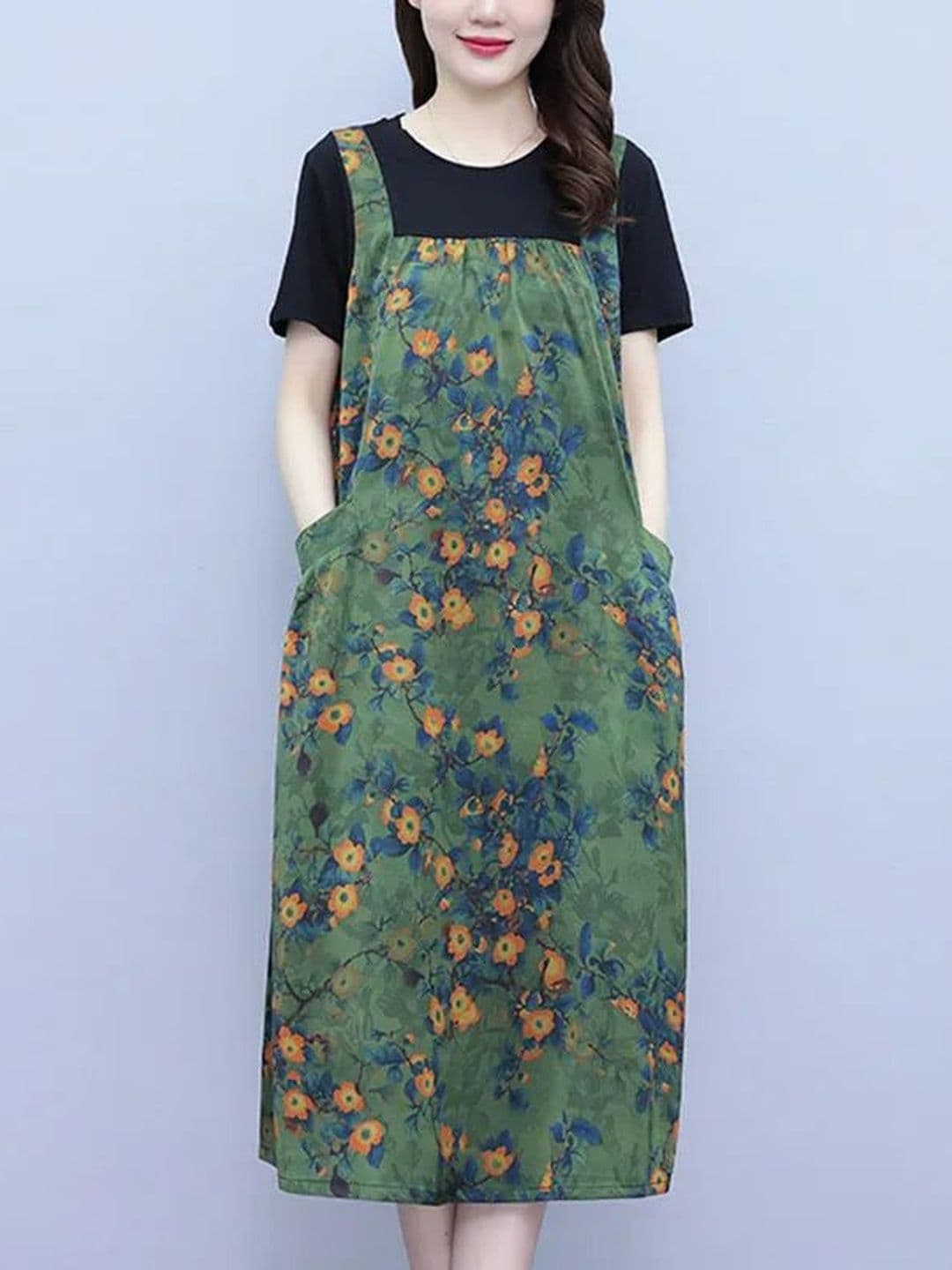 StyleCast x Revolte Floral Print Pinafore Midi Dress - view 1