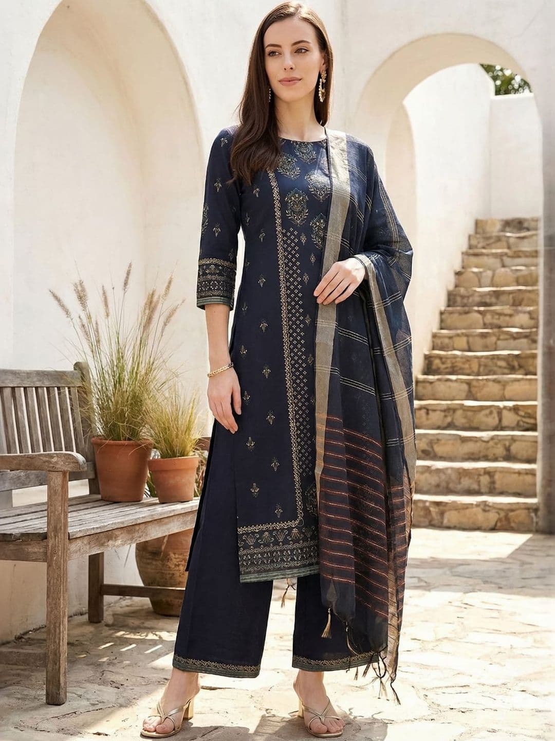 Indo Era Woven Design Art Silk Dupatta - view 1