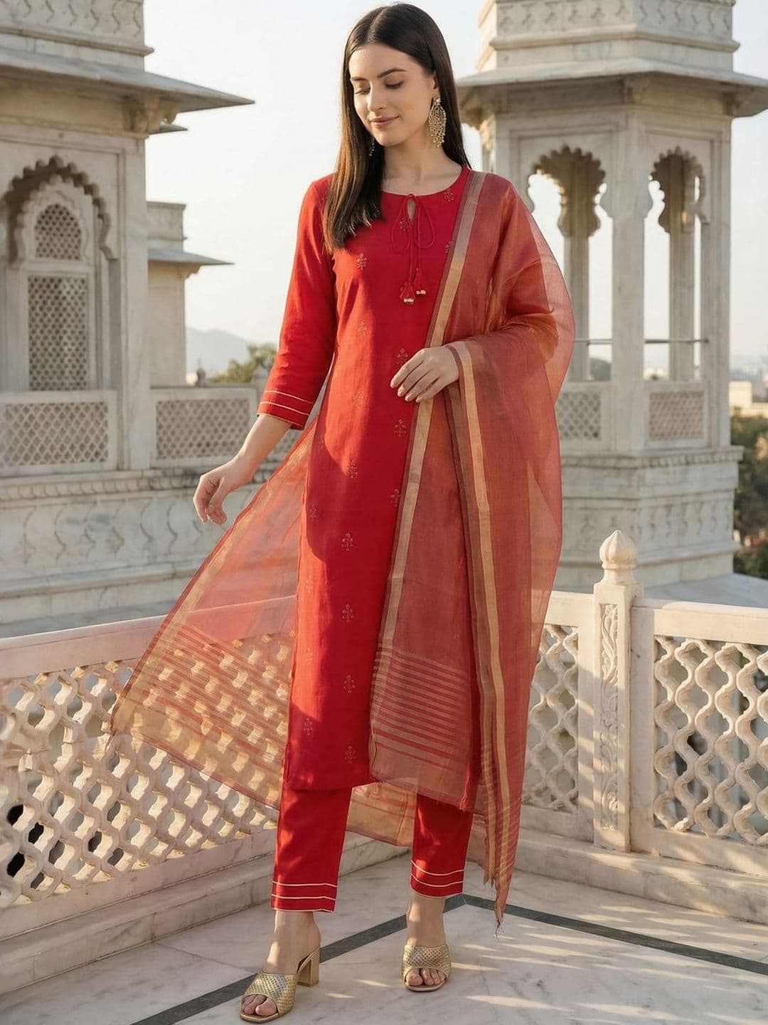 Indo Era Organza Dupatta with Zari - view 1