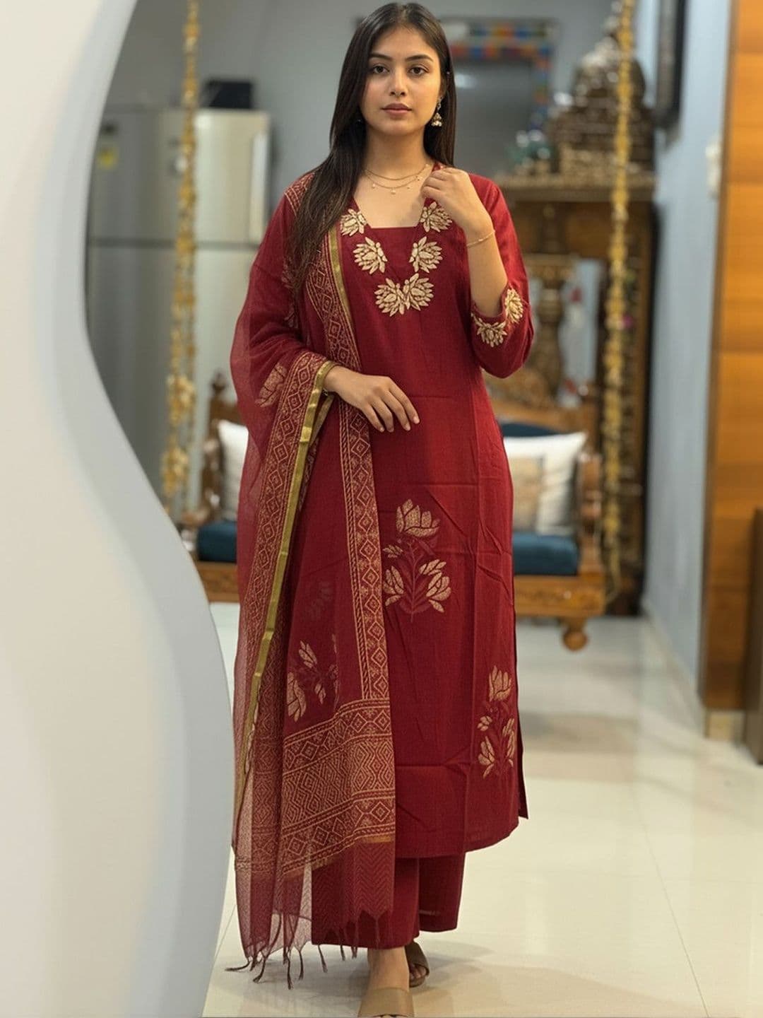 DIVASTRI Women Ethnic Motifs Printed Regular Thread Work Kurta with Trousers & With Dupatta - view 1