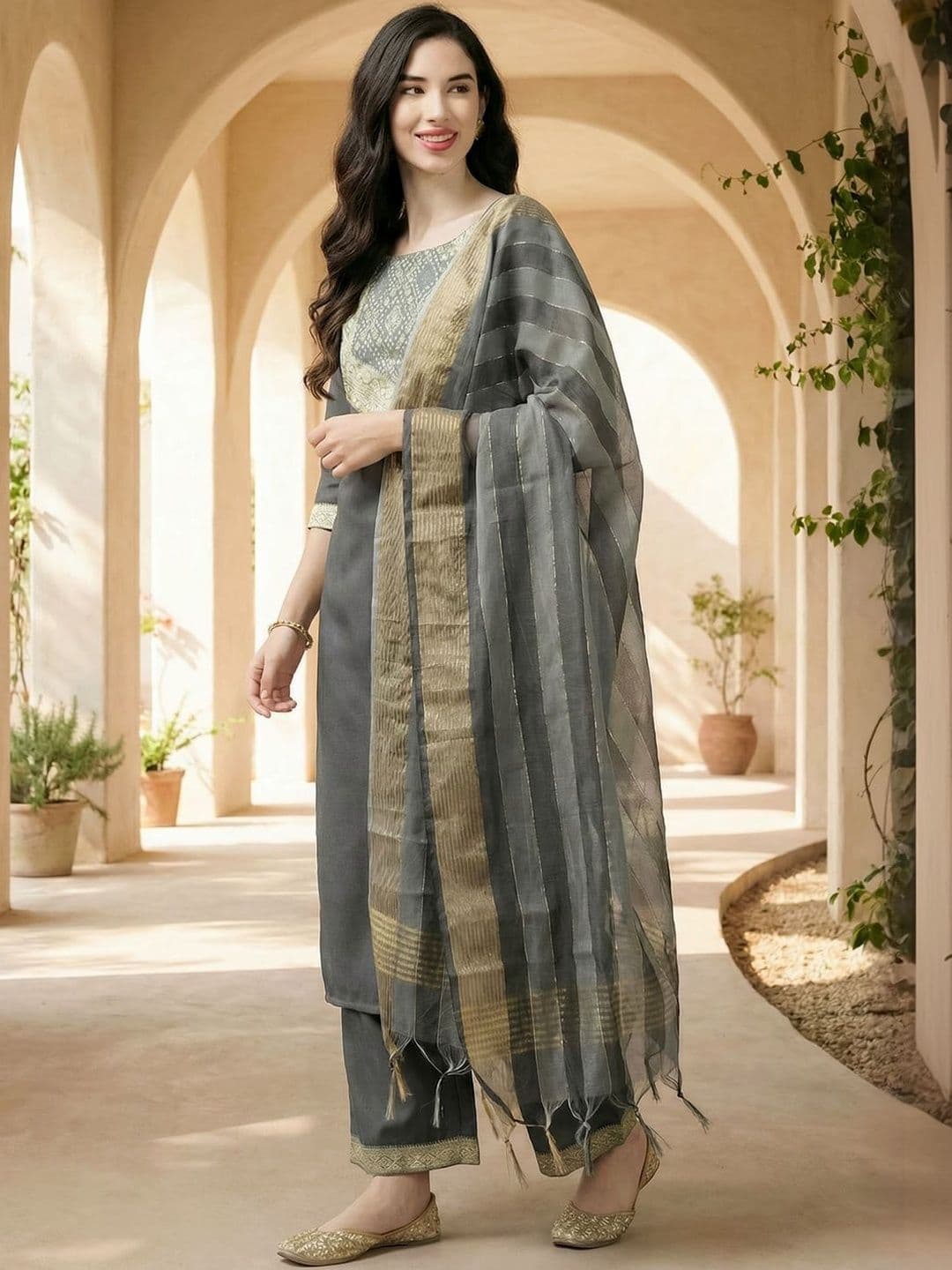 Indo Era Woven Design Dupatta with Zari - view 1