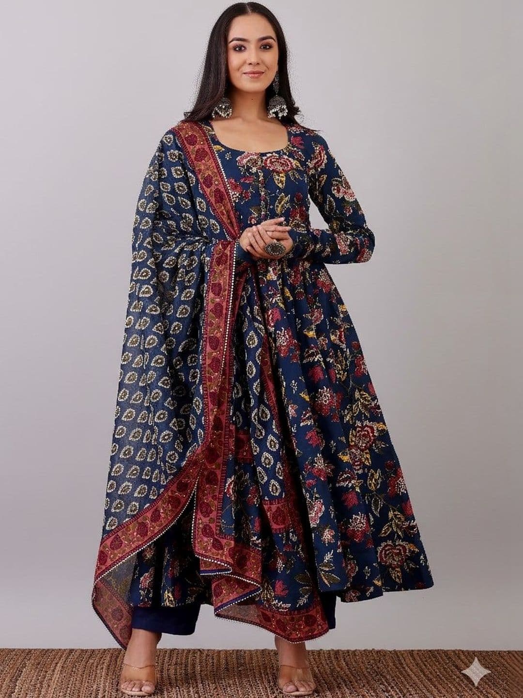 KALINI Women Floral Printed Panelled Kurta with Trousers & With Dupatta - view 1