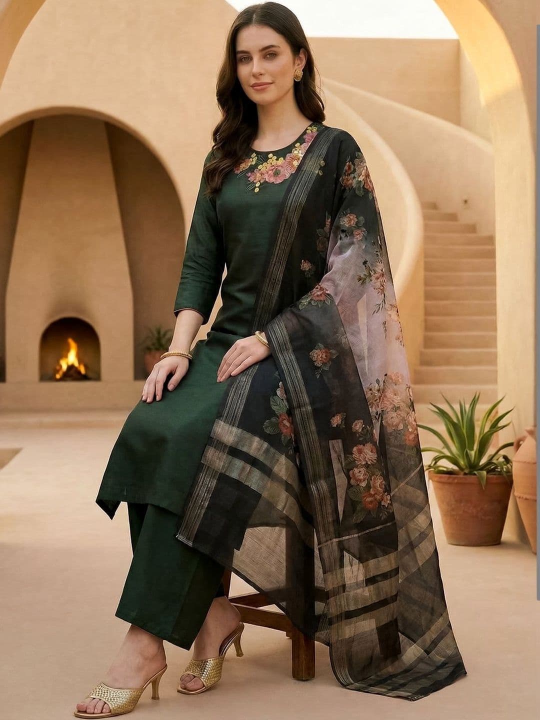 Indo Era Printed Organza Dupatta - view 1