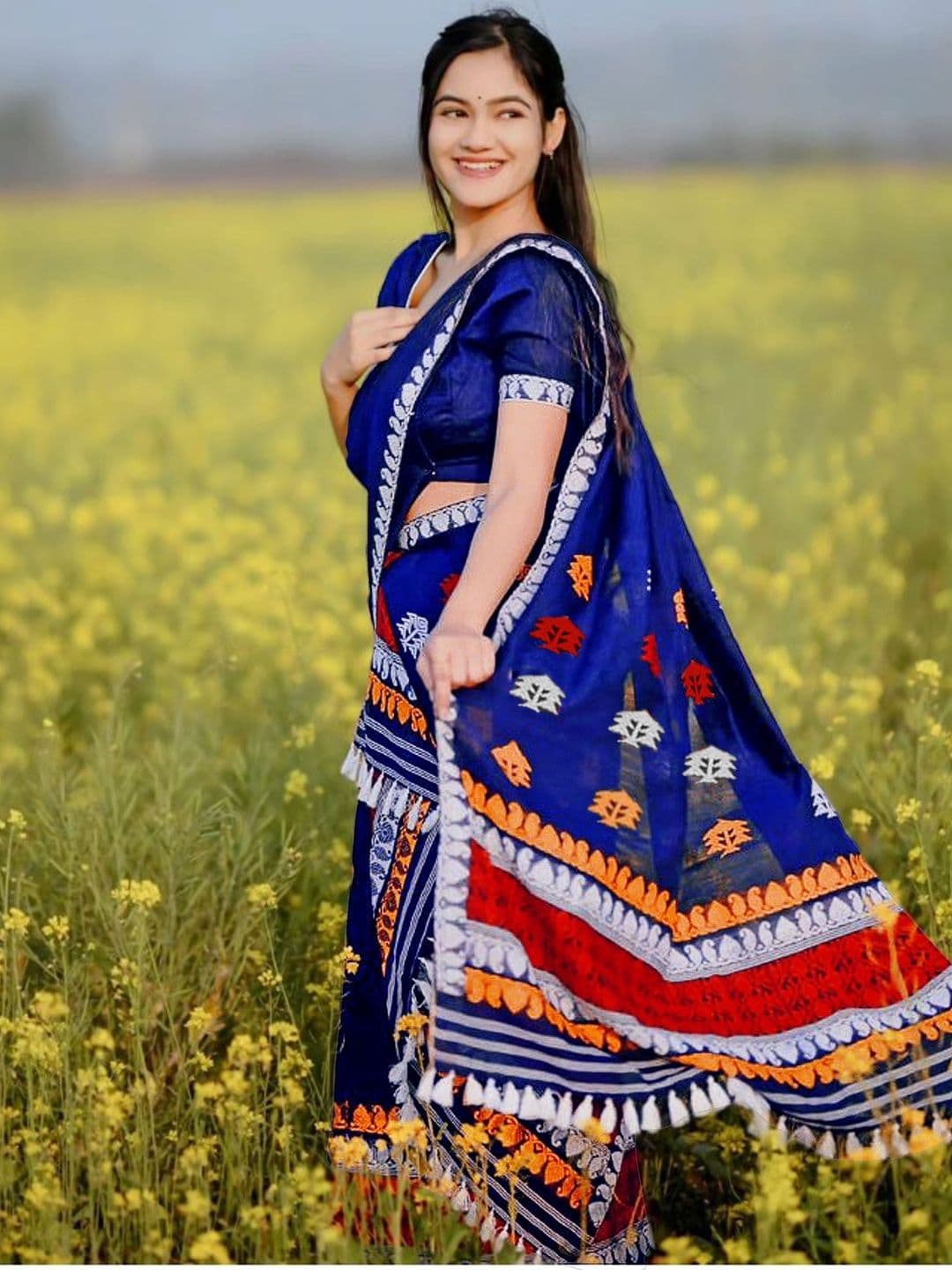 GRUJHA Paat Silk Copper Zari Woven Design Assamese Mekhela Chador - view 1