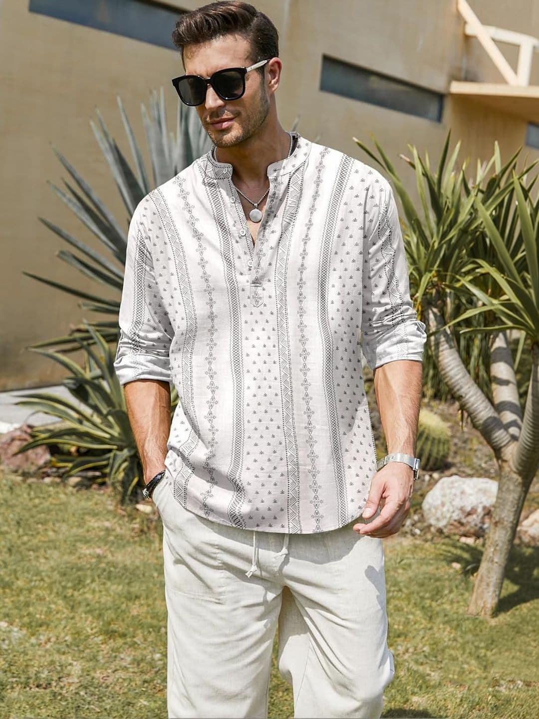 Fifth U Men Printed Thread Work Kurta - view 1