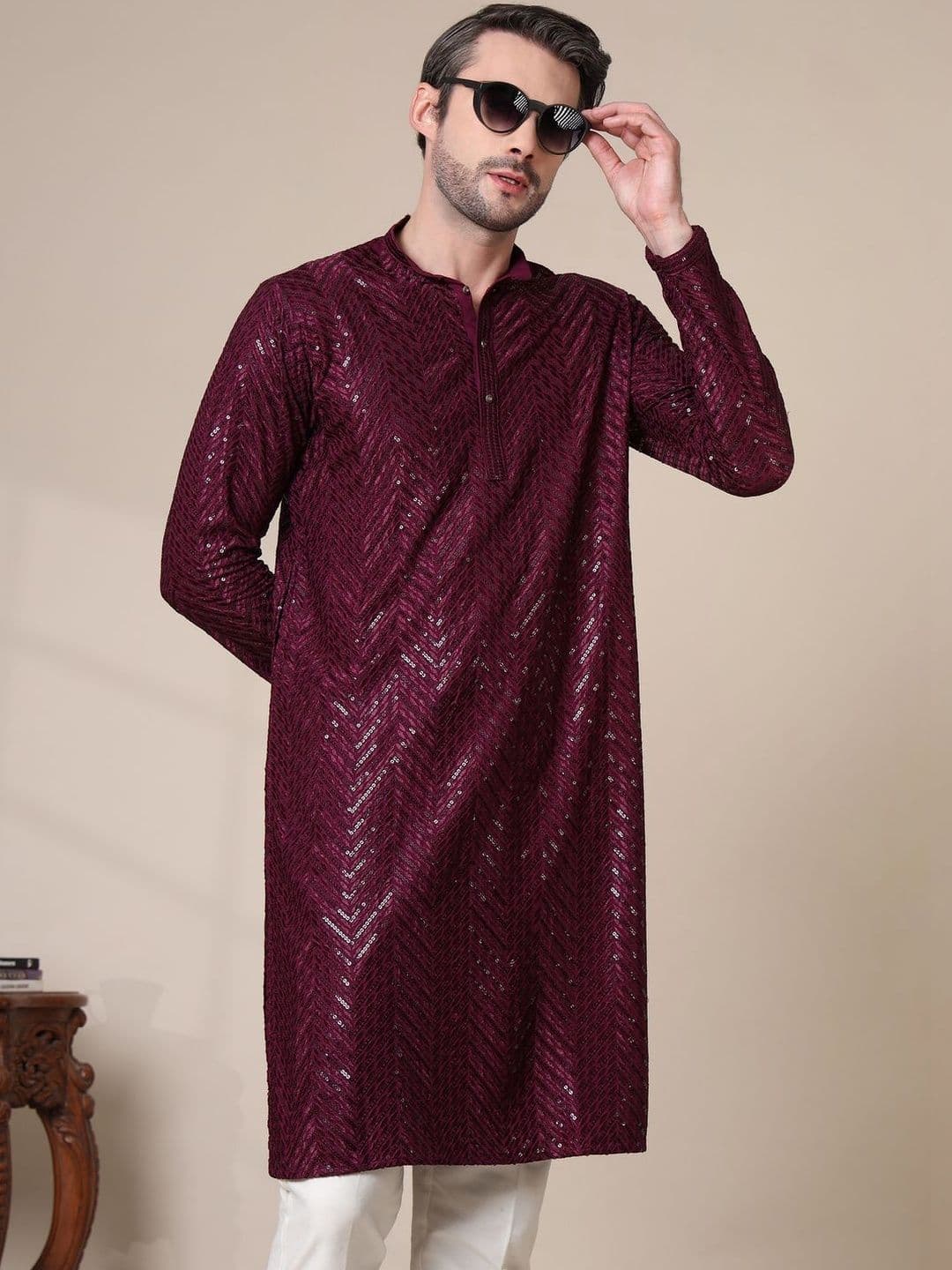 HERE&NOW Men Embellished Chikankari Kurta - view 1