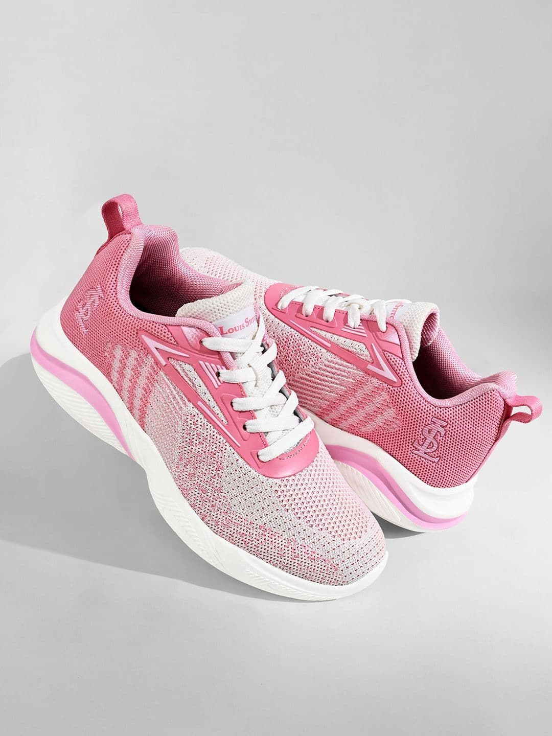 LOUIS STITCH Women's Blush Pink Lightweight Athleisure Flyknit Sport Shoes - view 1