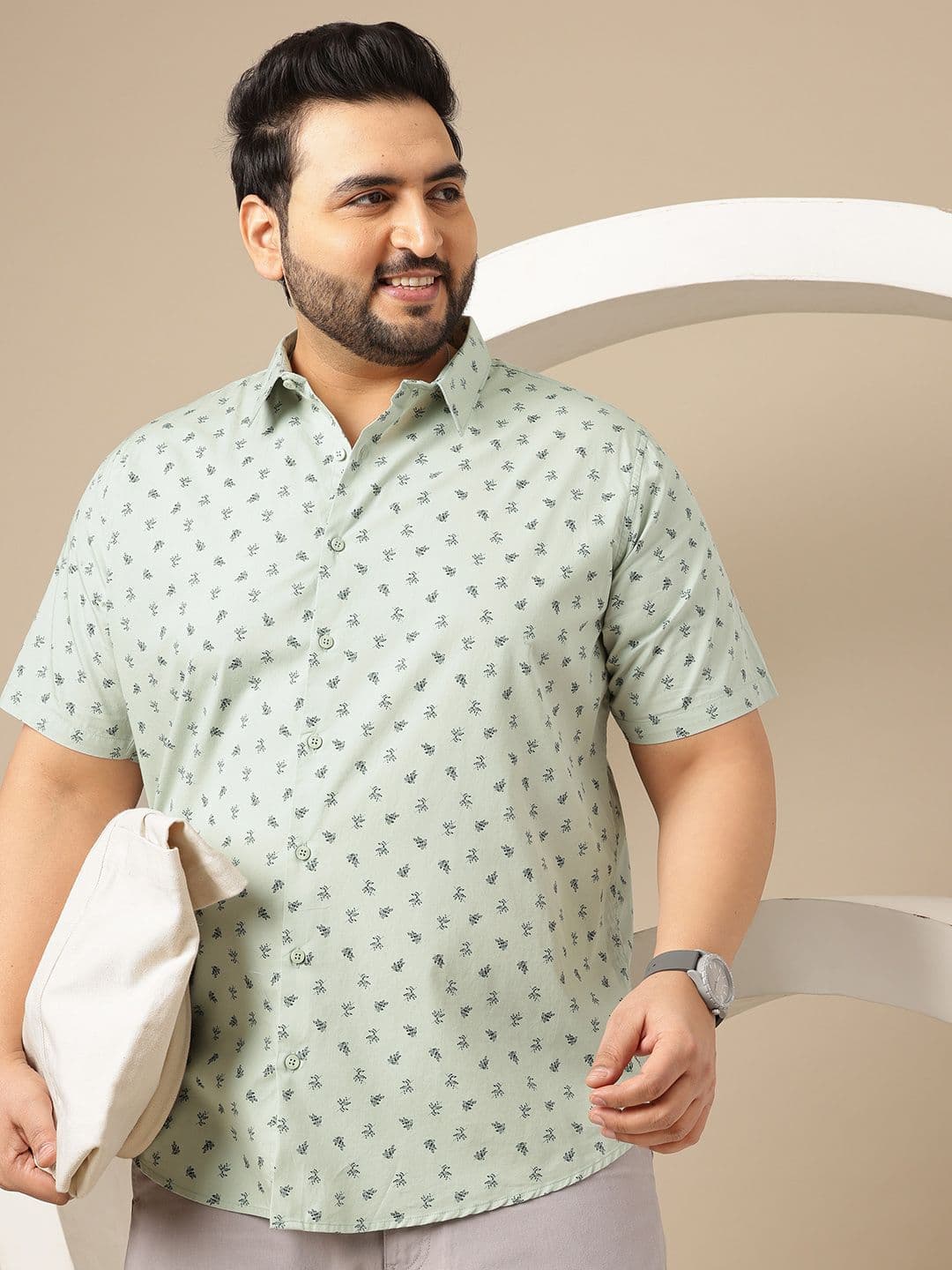 Sztori Plus Size Floral Printed Spread Collar Pure Cotton Shirt - view 1