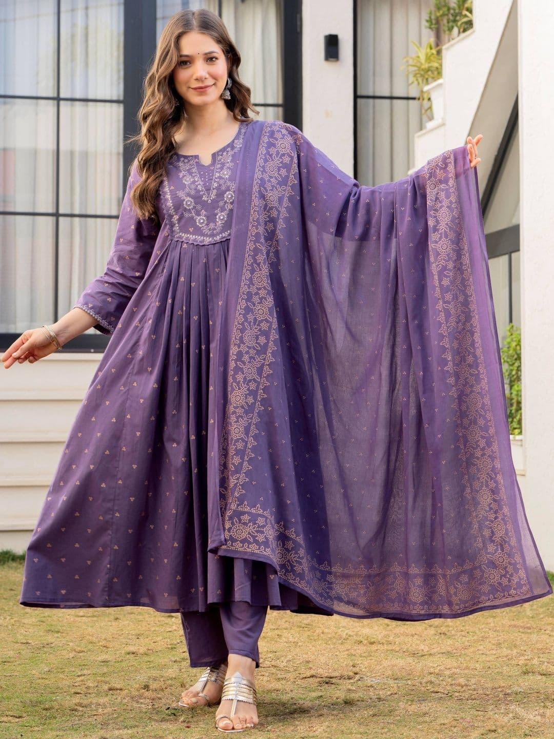 PARTHVI Women Embroidered Regular Pure Cotton Kurta with Trousers & With Dupatta - view 1